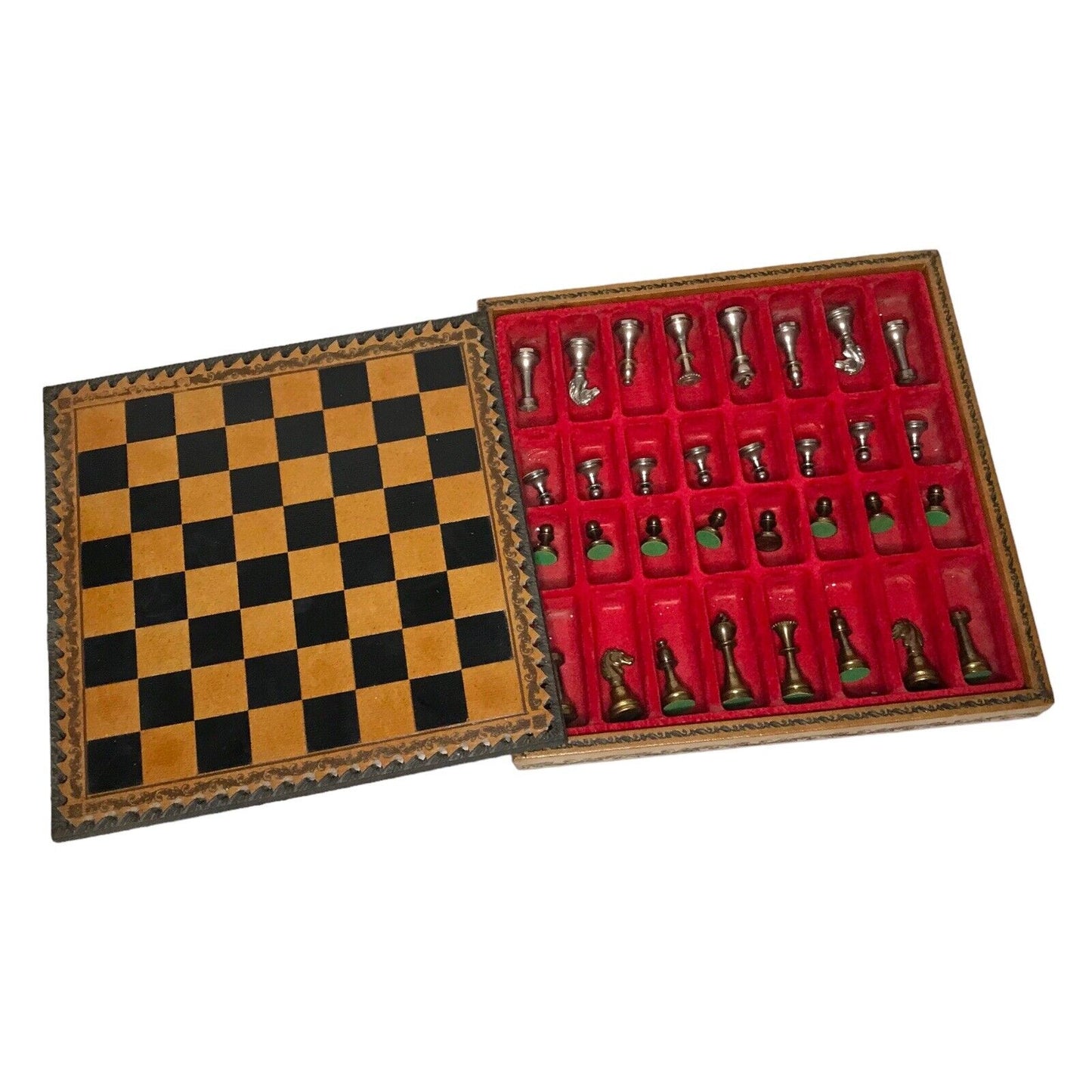 Luxury Italian Chess Set | The Turin Nero | Leather Bound Board & Solid Brass