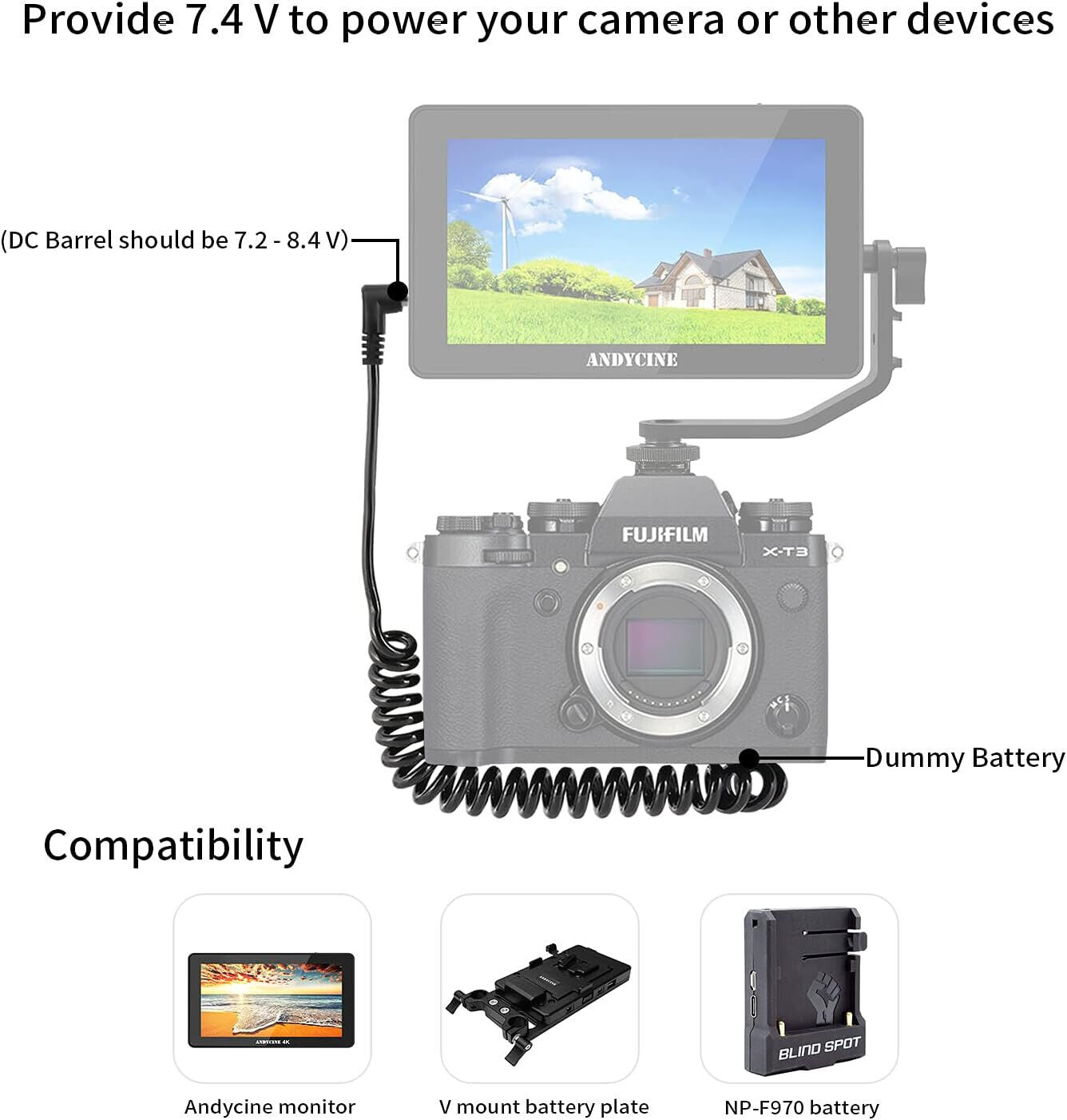 Dummy Battery DC Coupler for Camera FUJIFILM XT1/XT2/XT3/XT10/XT20/XT30 NP-W126S