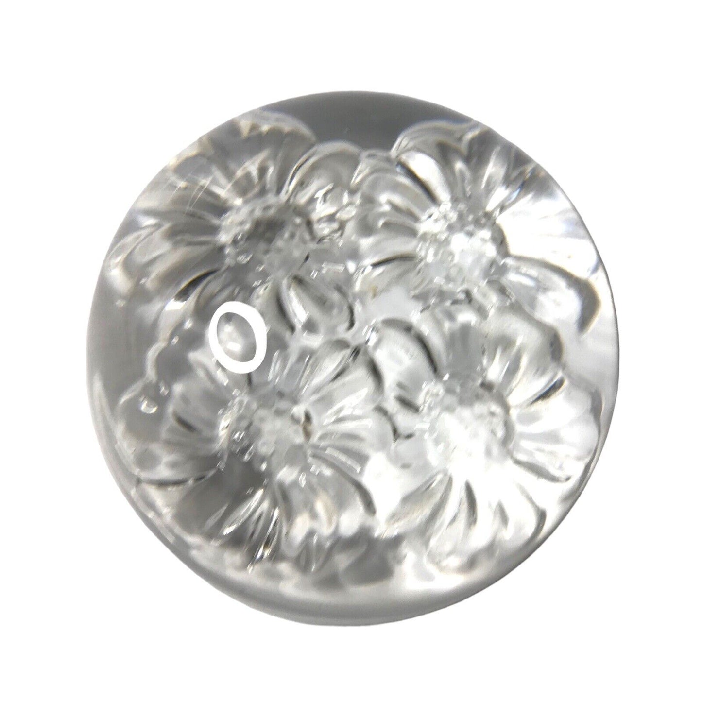 Clear Crystal Paperweight With Flower Daisy Art Glass Semi Circle Flat Base Dome