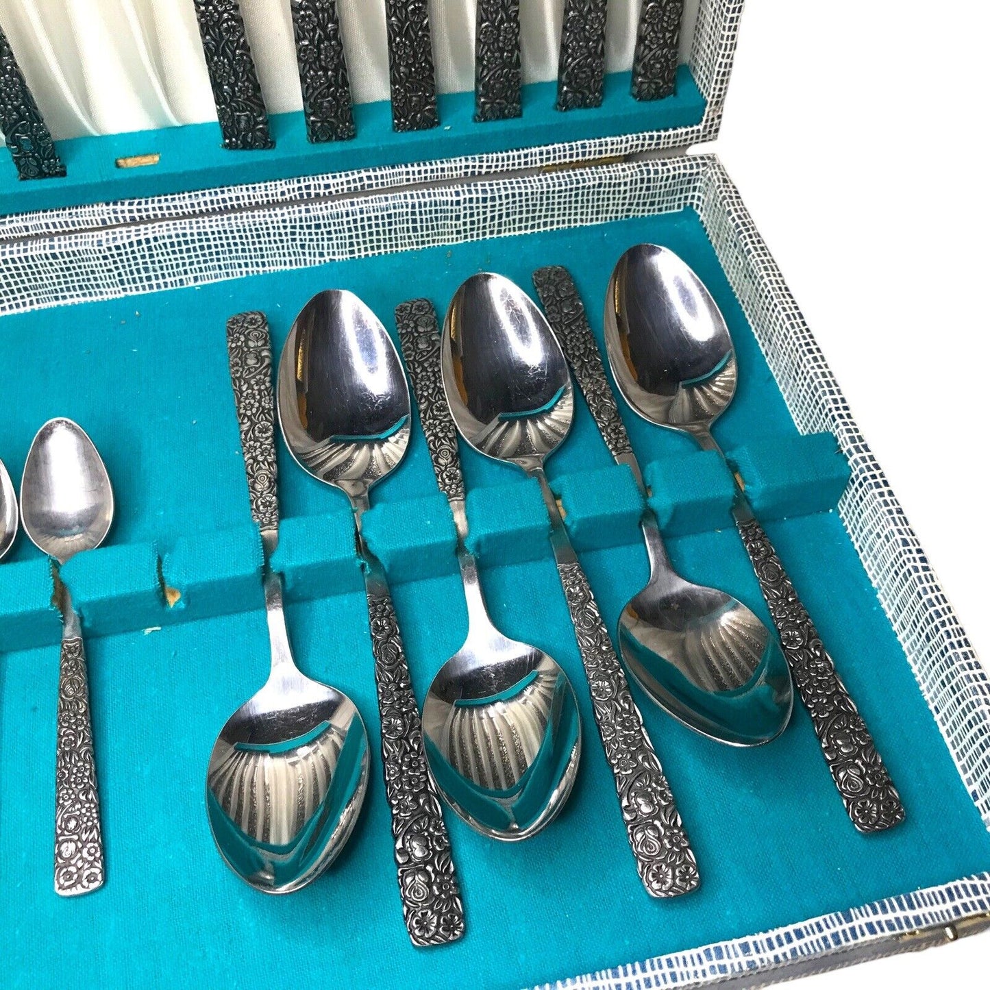 Vintage Stainless Steel Floral Flower Garden Cutlery Made in Korea Set of 22