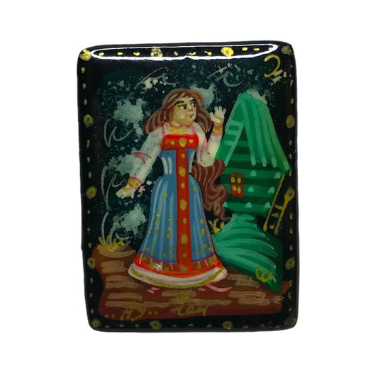 Russian Hand Painted Decorative Signed Black Lacquer Trinket Box Small Vintage