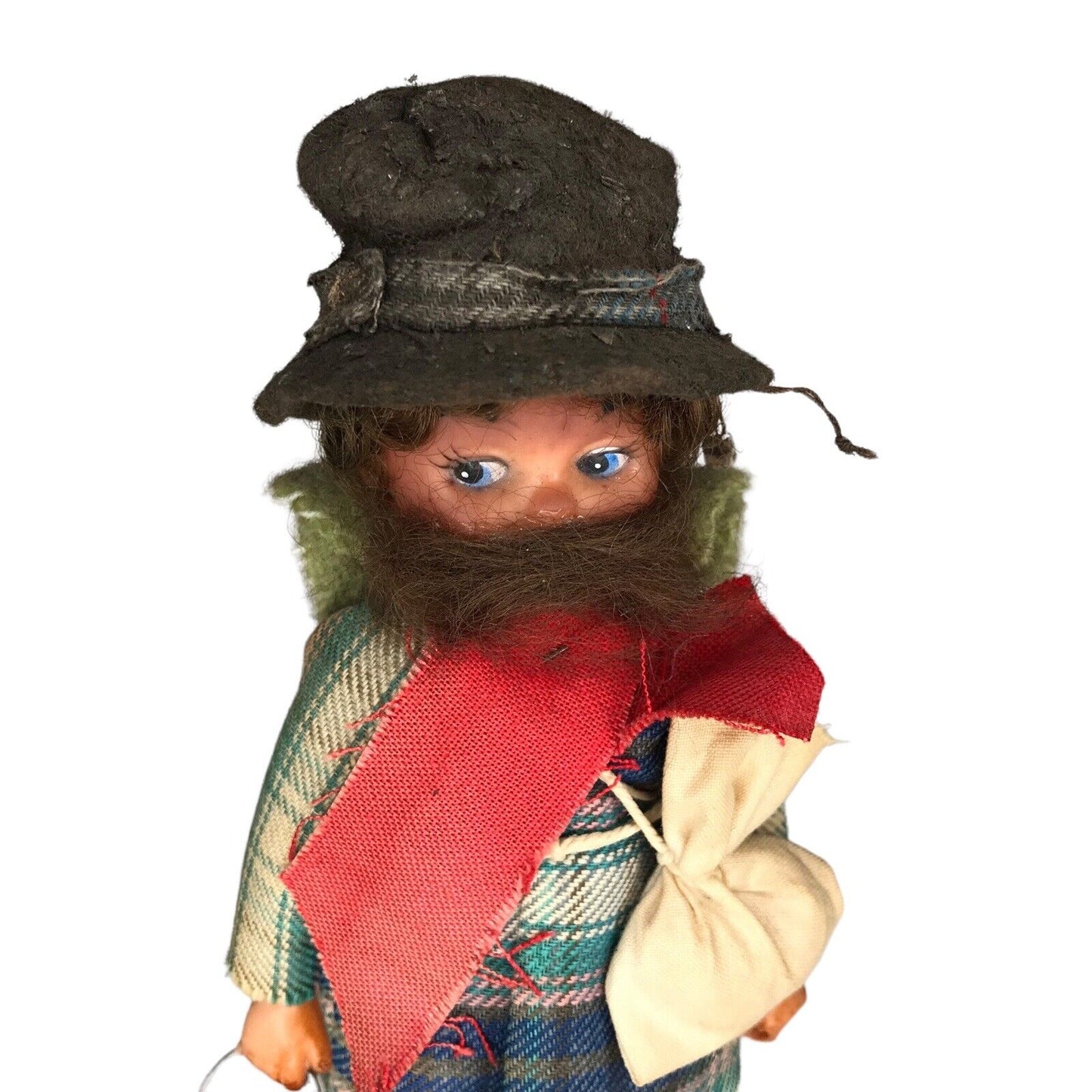 Australian Swagman Dolls Vintage Folk Art Bushman Hobo with Bedroll on Back