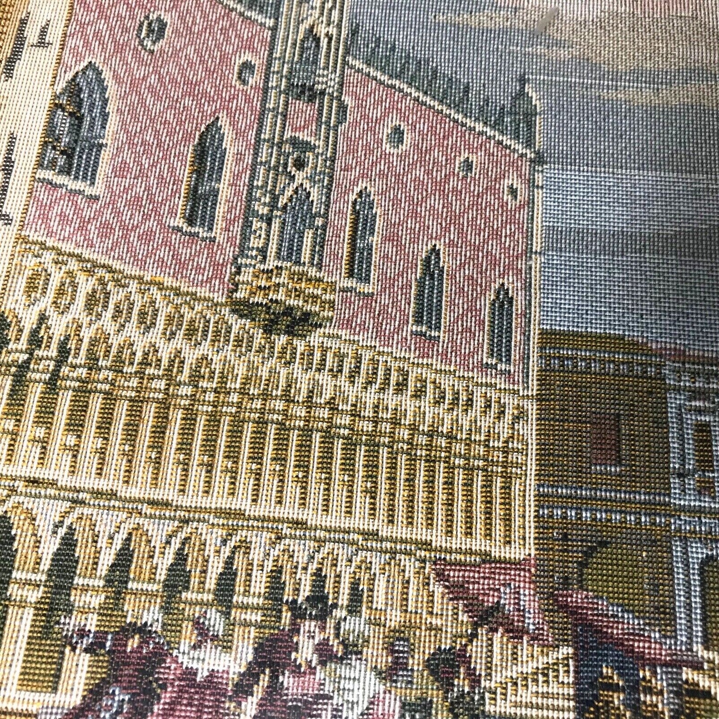 Vintage Framed Italian Tapestry of San Marco St. Marks Square Dogs Palace Venice