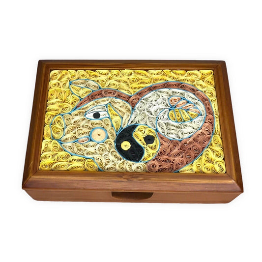 Quilling Paper Art Wooden Box - Pig Petrovietnam Insurance Collectible Handmade