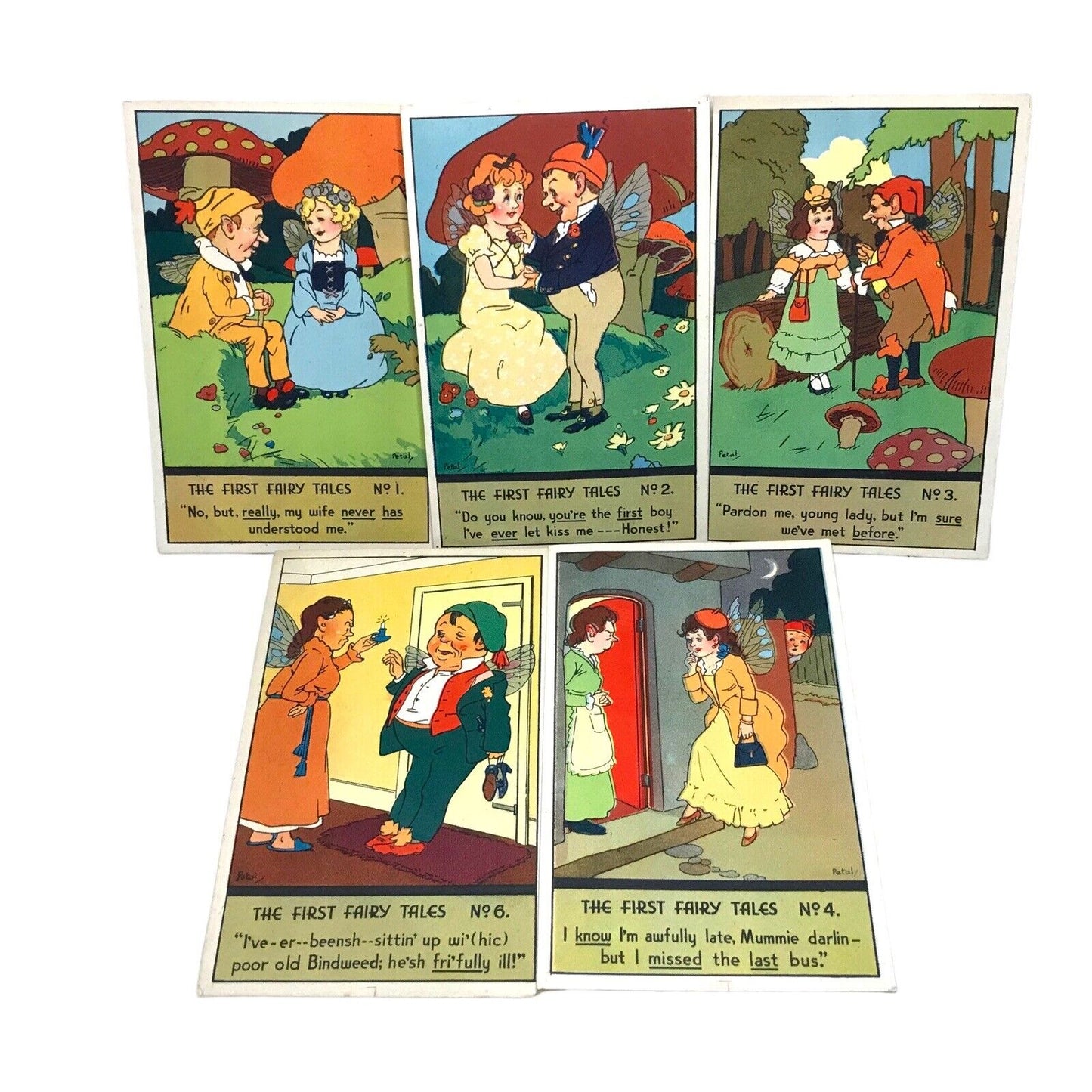 Petal Artist Set of 5 Vintage Postcards - The First Fairy Tales - Unposted