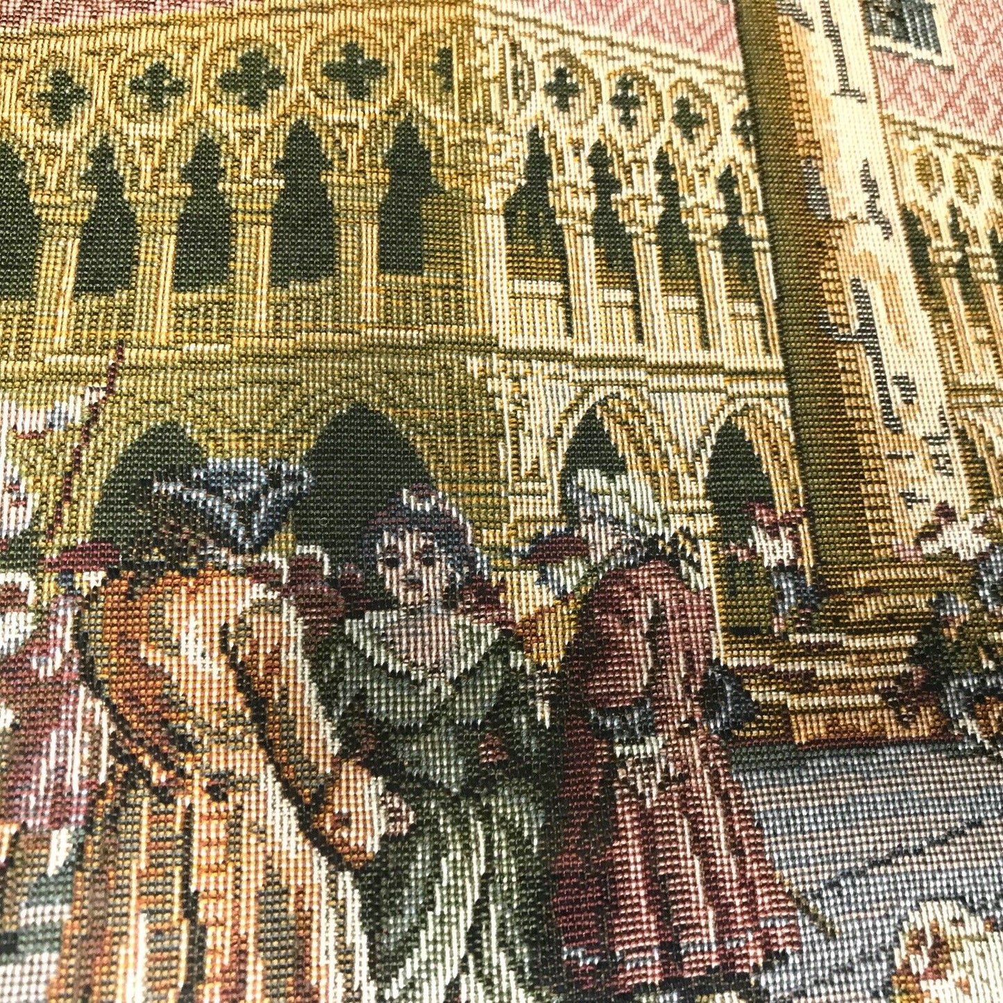 Vintage Framed Italian Tapestry of San Marco St. Marks Square Dogs Palace Venice