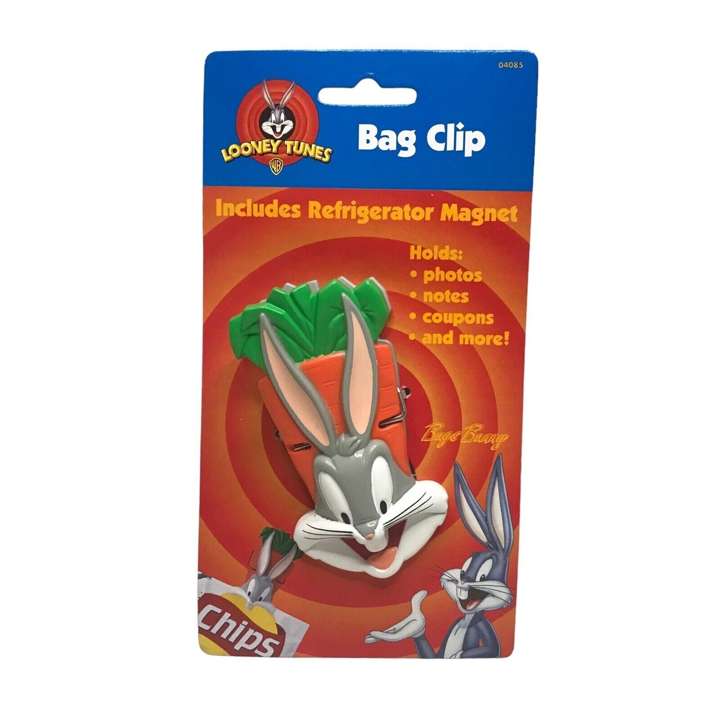 1997 Bugs Bunny Bag Clip with Magnet - Looney Tunes Chip Clip, Retro Kitchen Collectible, 90s Nostal