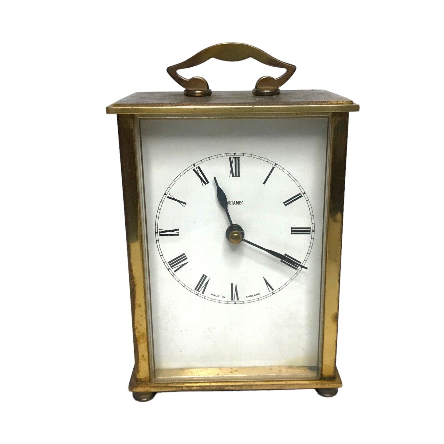 Metamec Brass Metal Jewellers Desk Carriage Clock - Vintage Mantel TimepieceVint