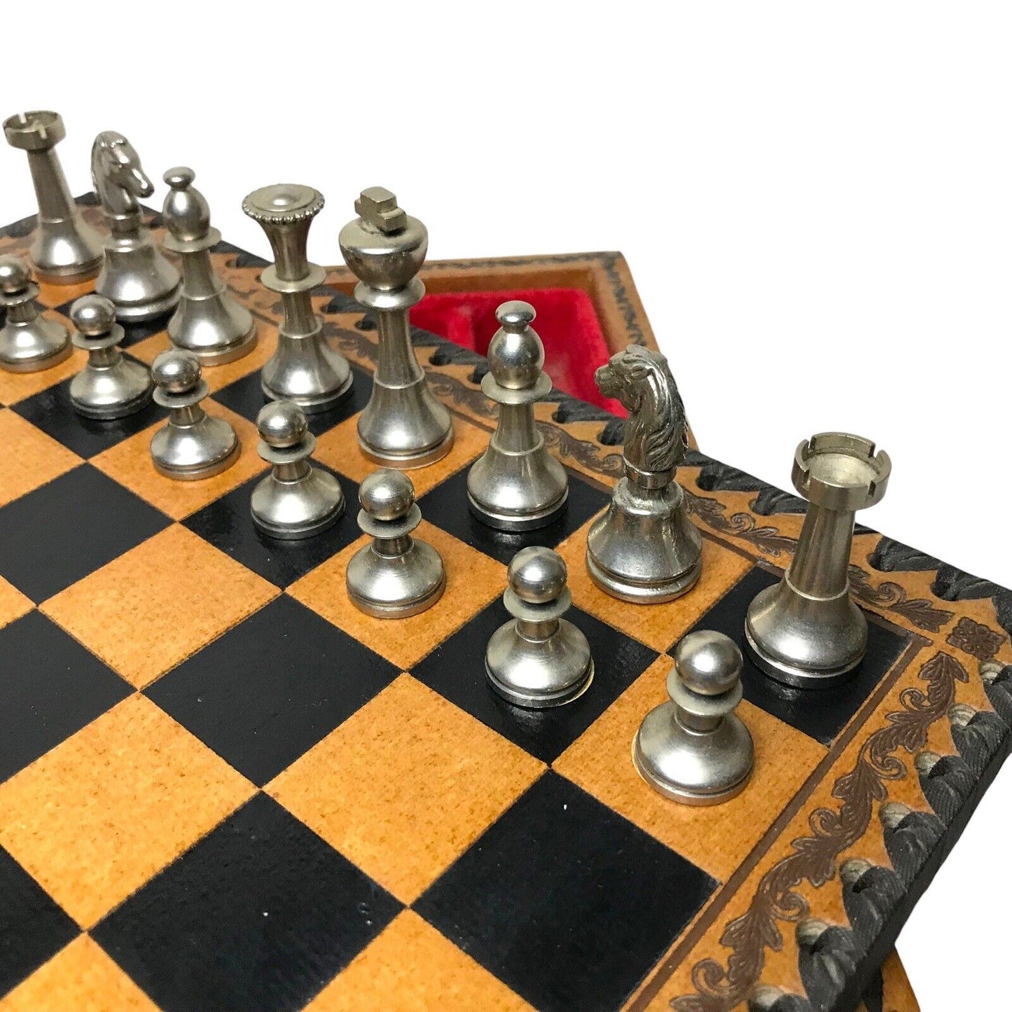 Luxury Italian Chess Set | The Turin Nero | Leather Bound Board & Solid Brass