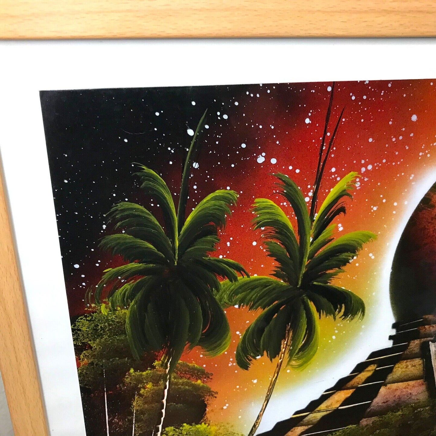 Vintage Spray Paint Art Signed | Pyramid & Cosmic Scene | Framed | Stunning