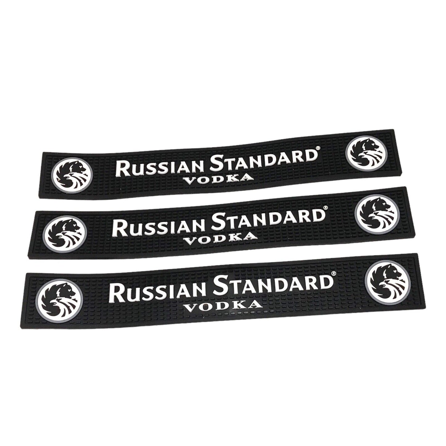 3x Russian Standard Vodka Rubber Bar Rail Runner Pour Spill Mat 18.5cm x 59.5cm