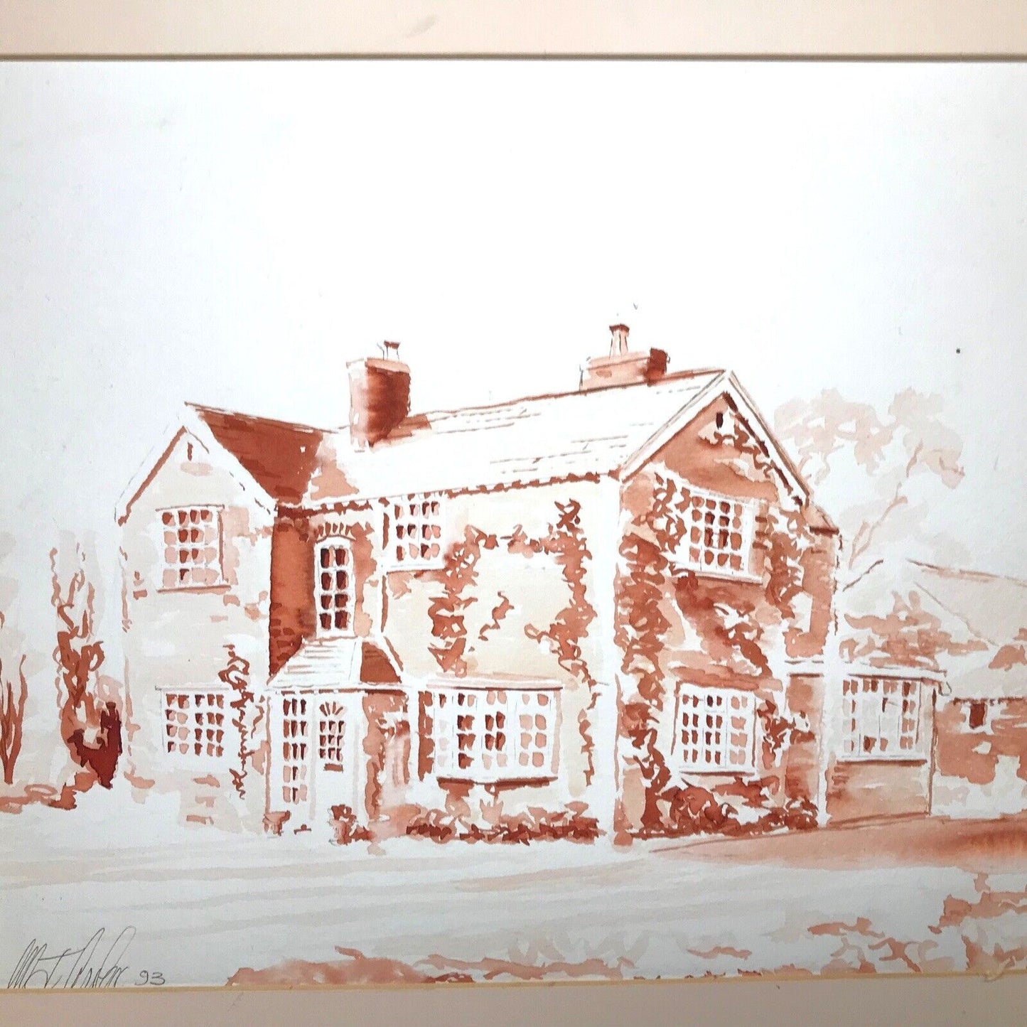 Watercolour or Ink House Home Portrait Painting in a Red Scheme