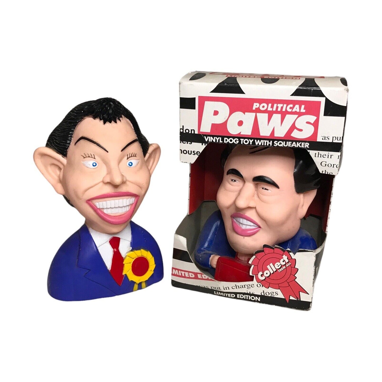 Political Paws - Gordon Brown & Tony Blair - Vinyl Dog Toy with Squeaker 90s