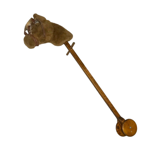 Horse Toy on a Wooden Stick with Handles and Wheels - Light Brown