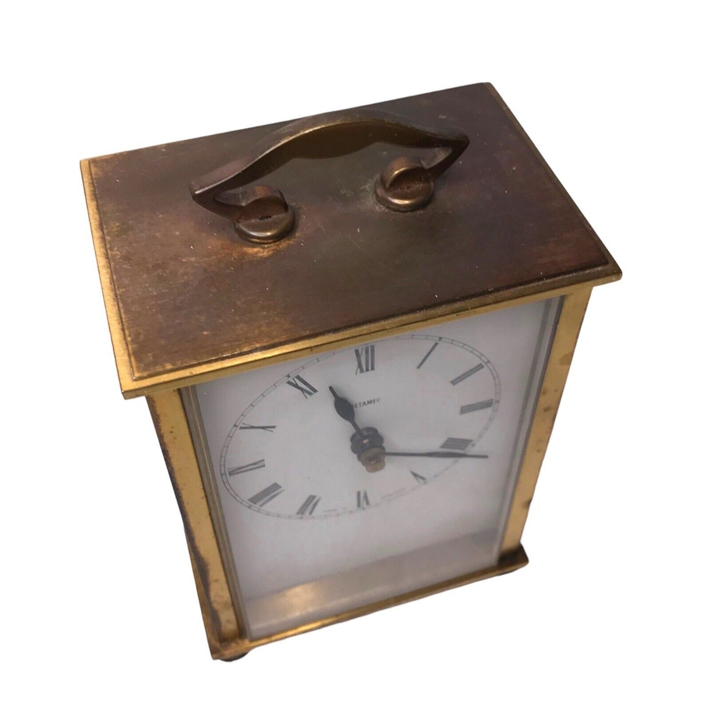 Metamec Brass Metal Jewellers Desk Carriage Clock - Vintage Mantel TimepieceVint