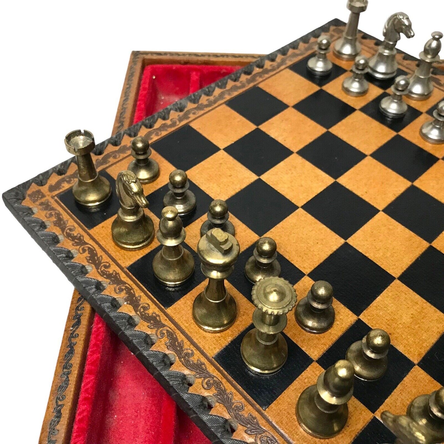 Luxury Italian Chess Set | The Turin Nero | Leather Bound Board & Solid Brass