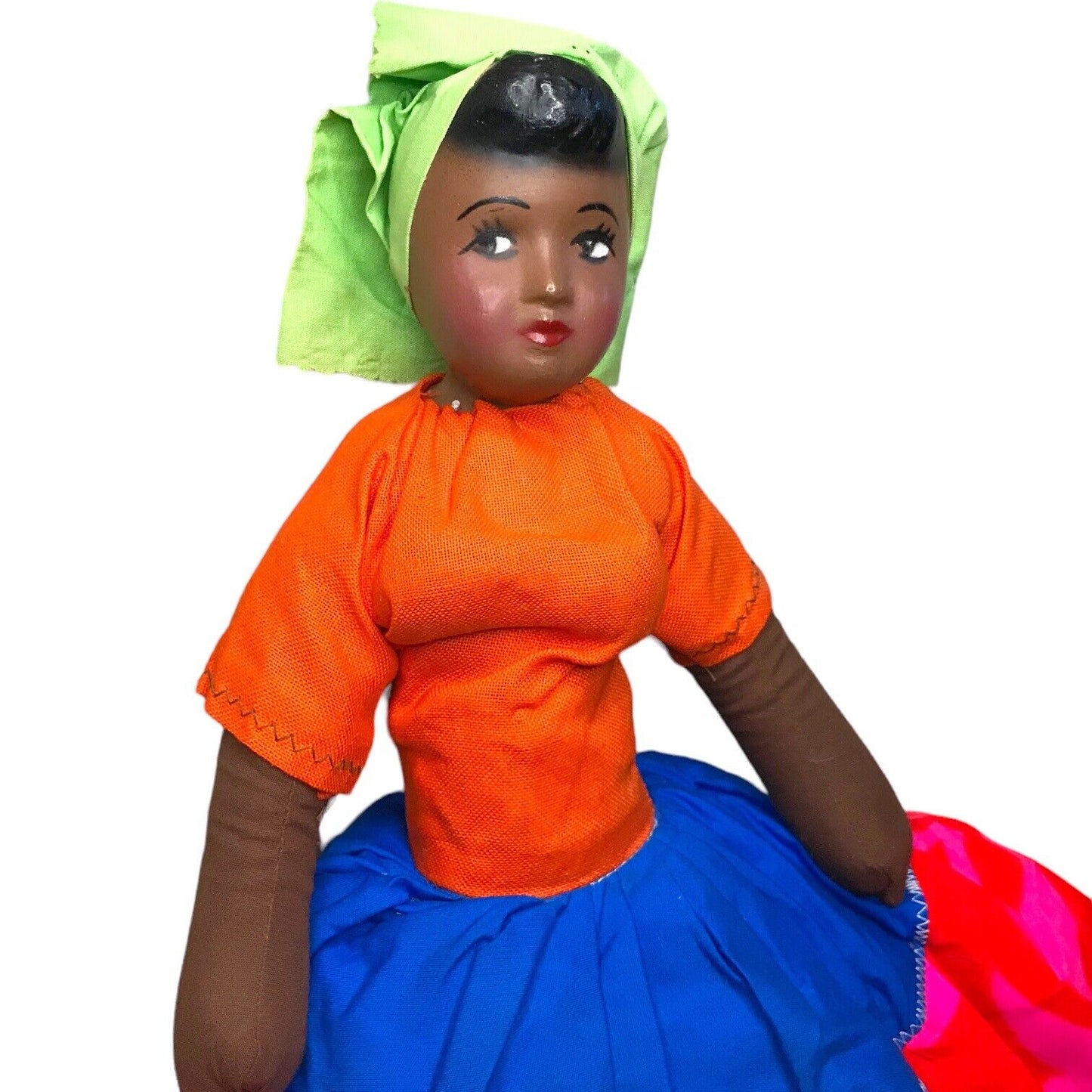 Latin American African Ethnic Black Porcelain Cloth Rag Doll with Dress Clothes