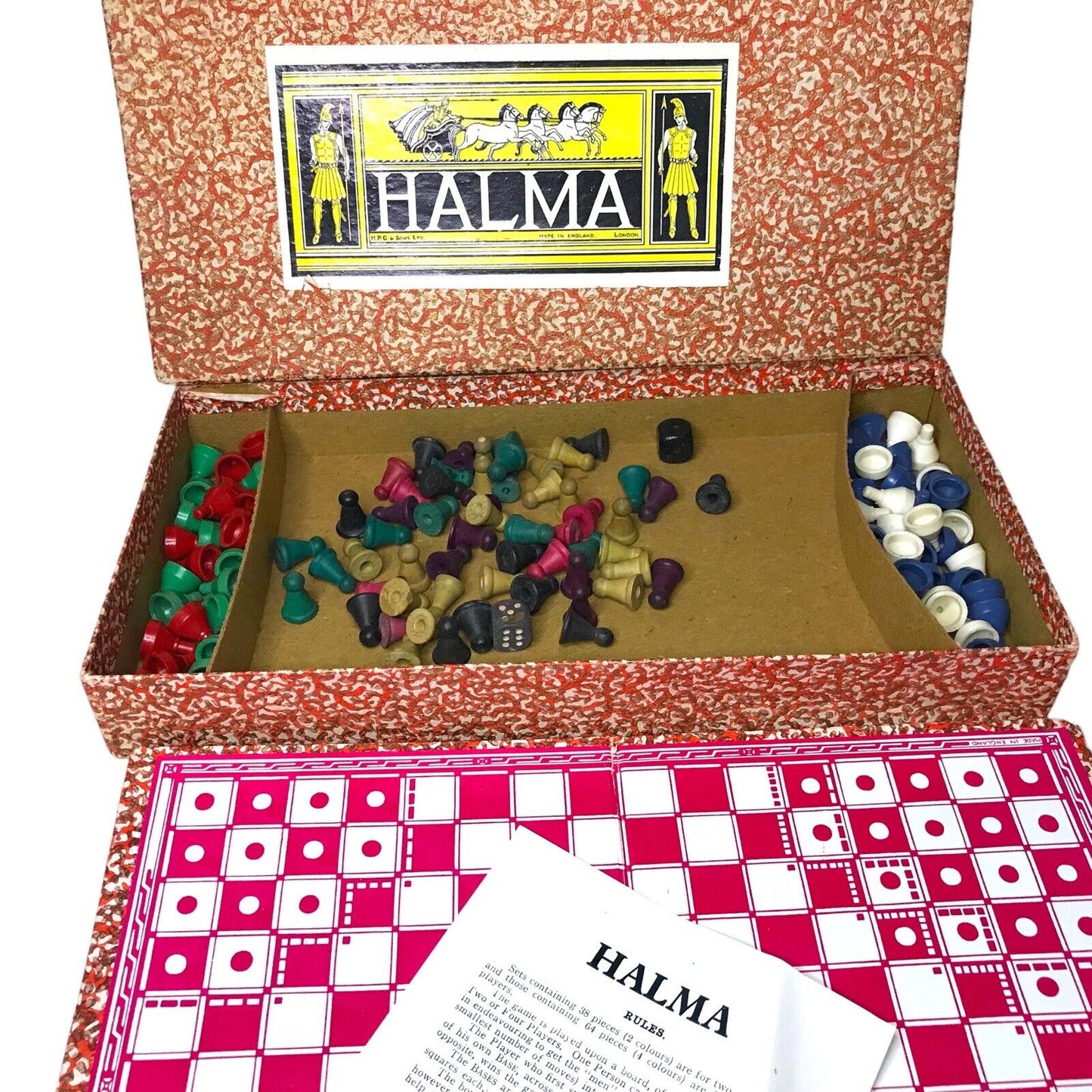 Halma Board Game - HPG & Sons London UK Vintage Antique Early Plastic