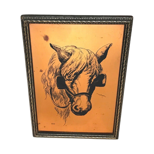 Vintage Horse Etching Copperplate Etched Copper Picture Framed Cecile Curtis