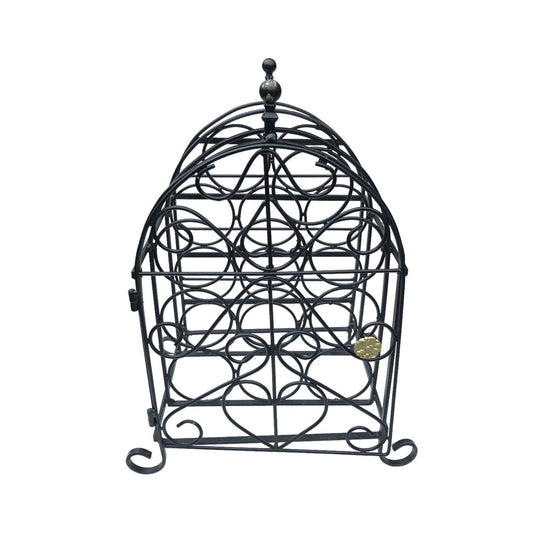 Wrought Iron 11 Wine Bottle Rack Holder with Door Metal Arch Free Standing