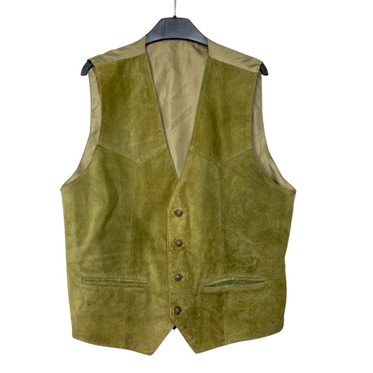 Vintage Raw Hide Leather Vest | Alpine Swiss Style Gilet Waistcoat | Size S