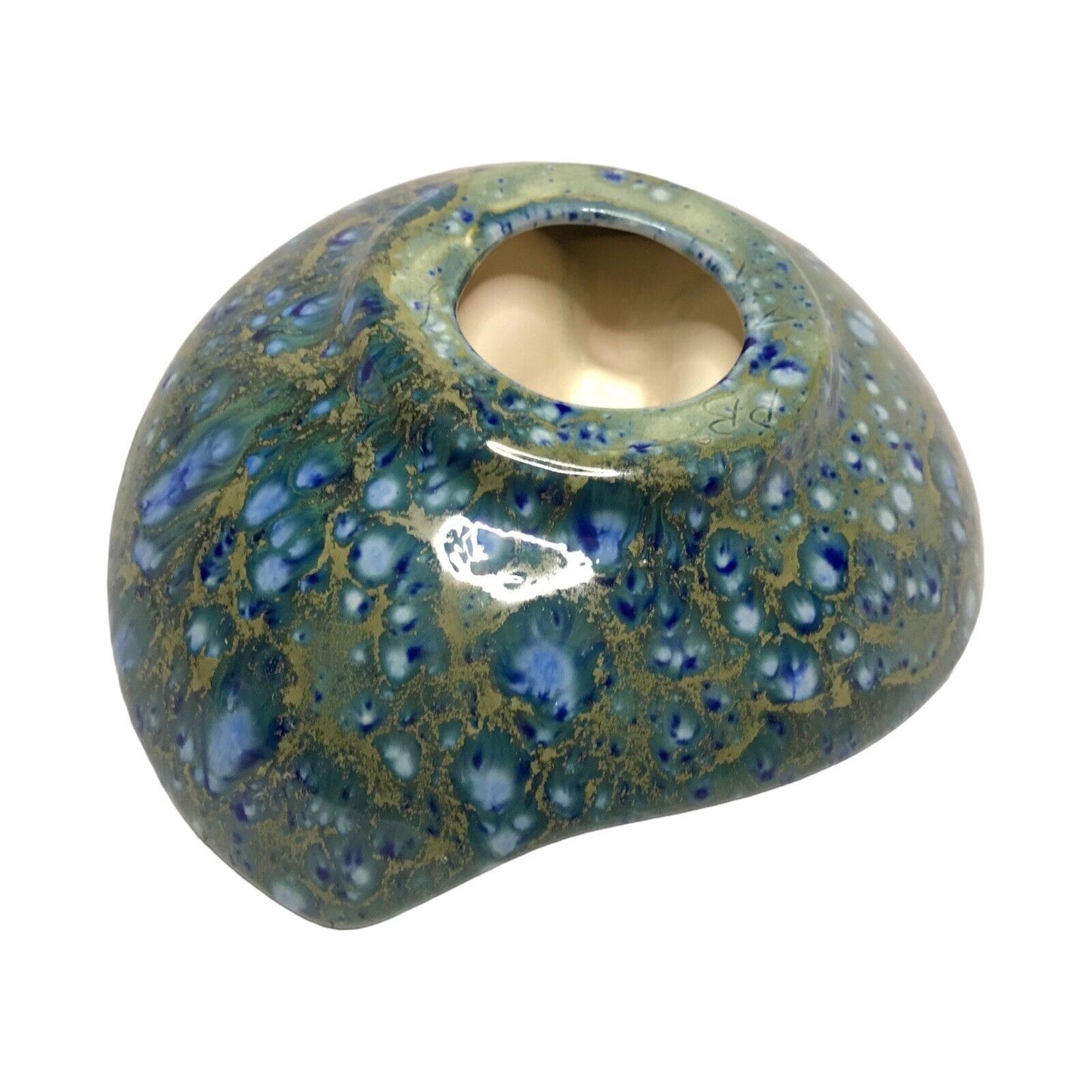 Handmade Ceramic Ashtray Mid Century - Organic Leaf Green with Blue Speckles