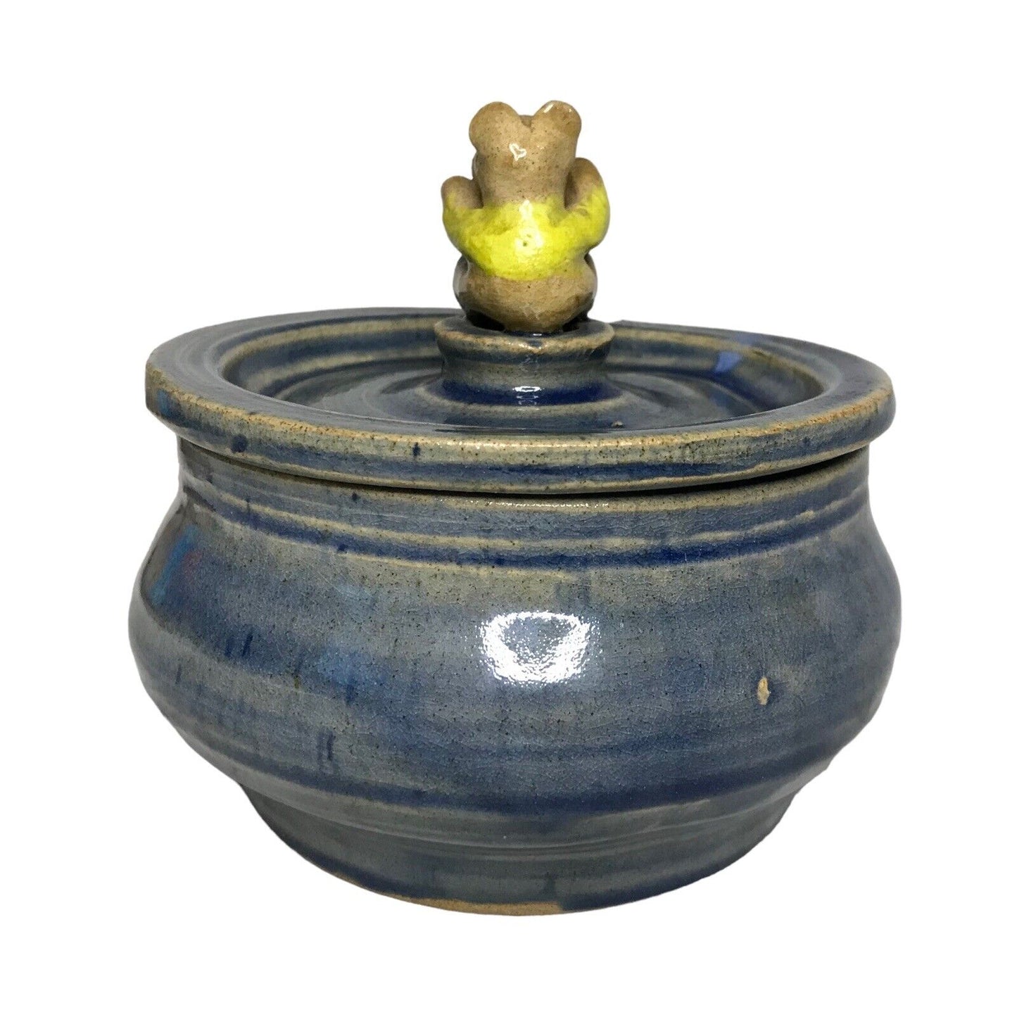 Unique Ceramic Honey Sugar Bowl Pot with Honey Bear on Lid Signed Pottery