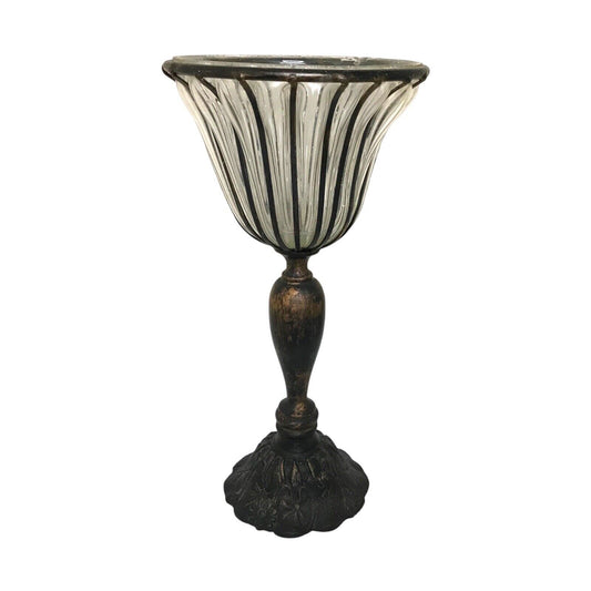 Vintage Caged Glass Cast Iron Pedestal Bowl Vase | Rustic Centerpiece Decor