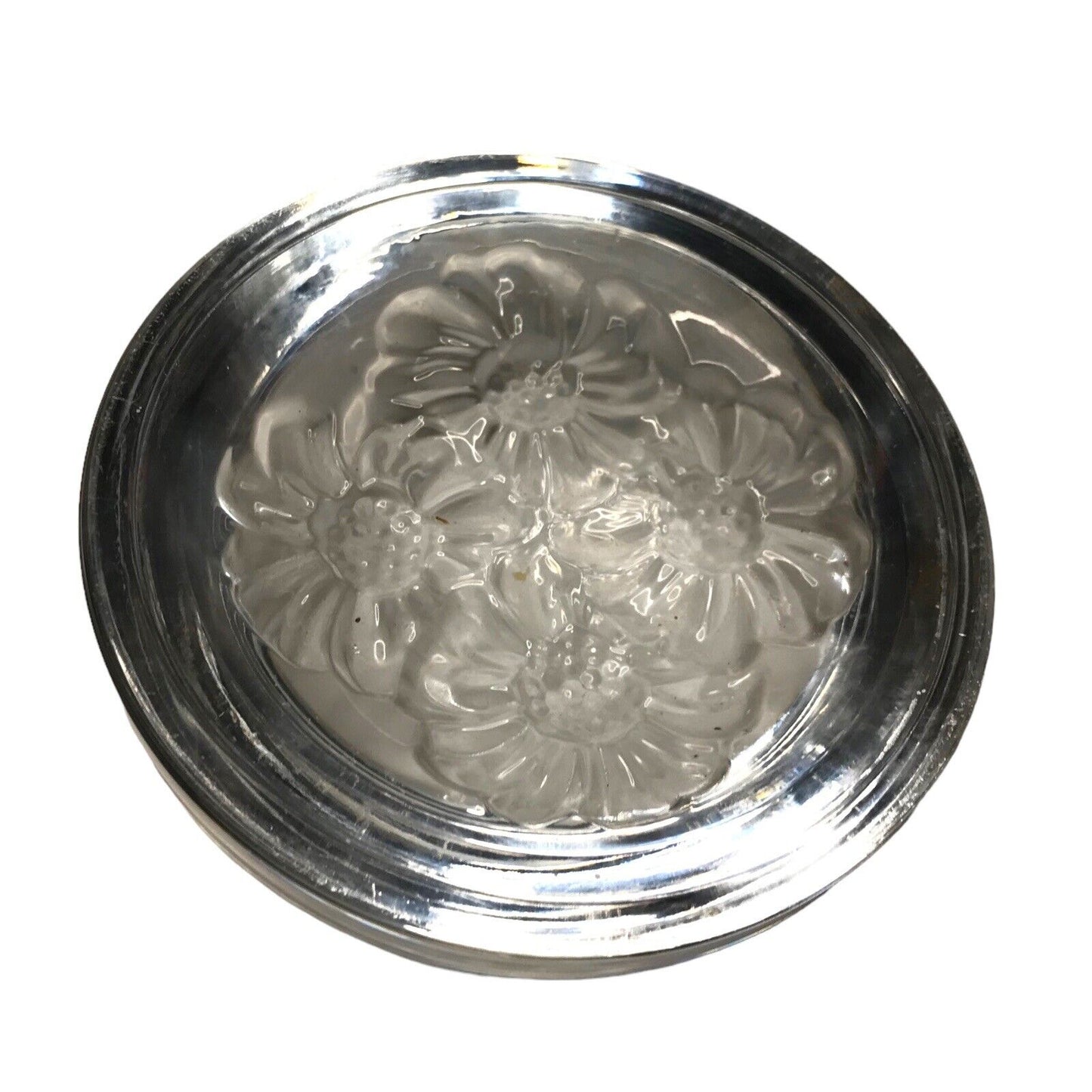 Clear Crystal Paperweight With Flower Daisy Art Glass Semi Circle Flat Base Dome