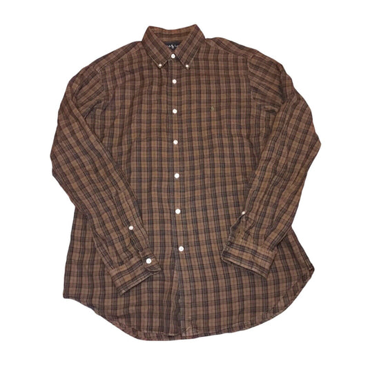 Ralph Lauren Shirt Size M Mens Brown Plaid Checkered Classic Fit Long Sleeve