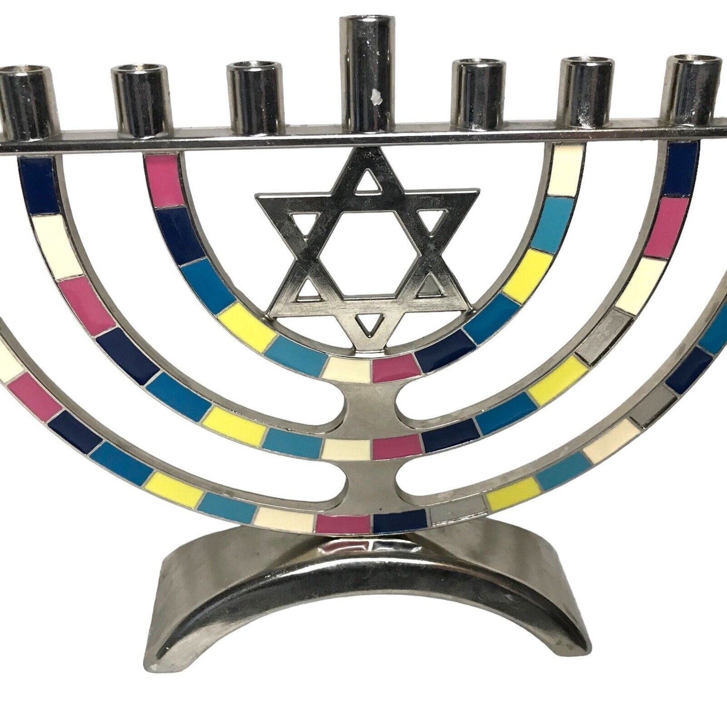 Hanukkah Menorah Candle Holder Colourful Metal Decor Star of David 9 Branches