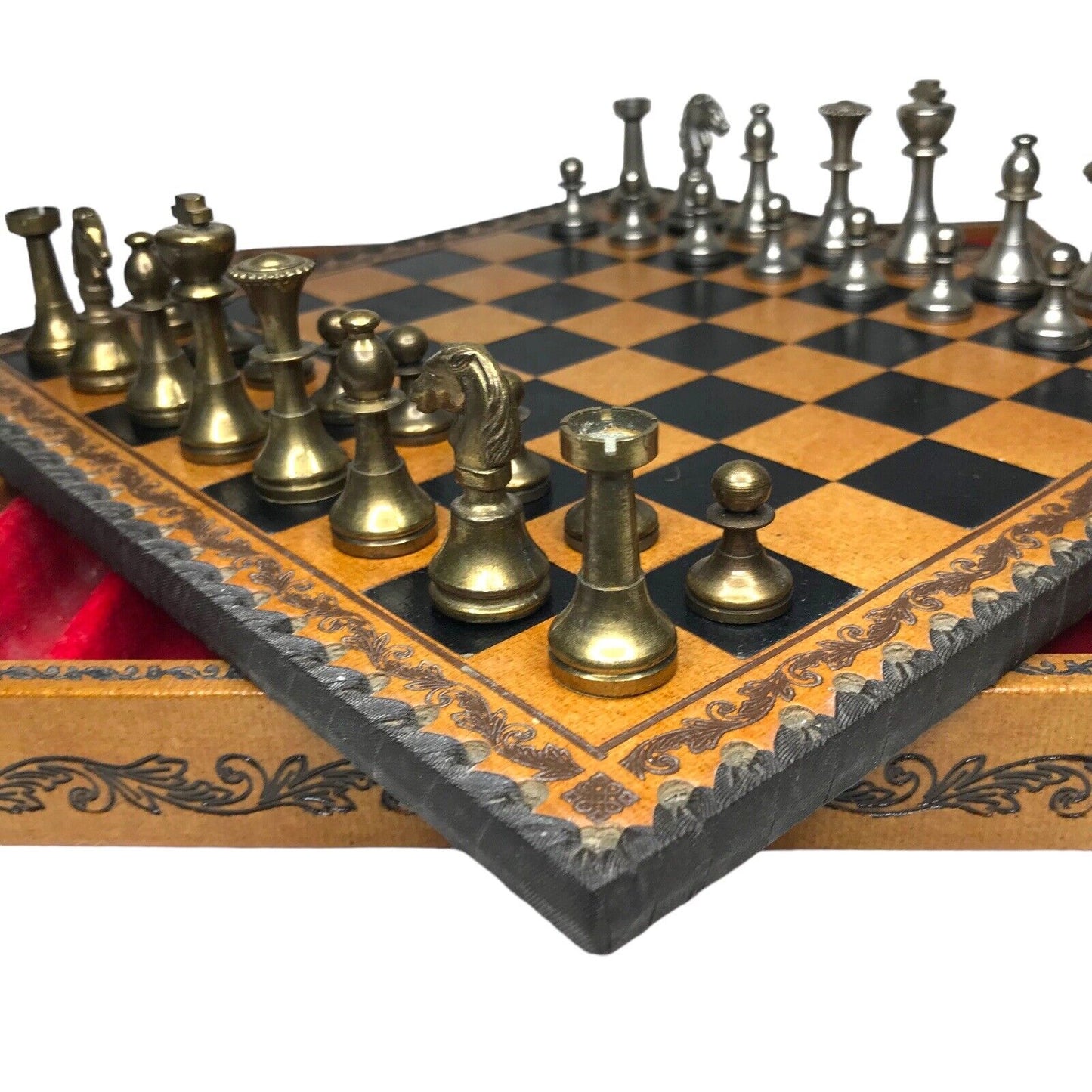 Luxury Italian Chess Set | The Turin Nero | Leather Bound Board & Solid Brass