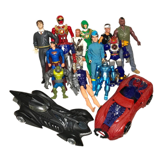 Bundle of Various Large Action Figures - Power Rangers Action Man etc & Vehicles