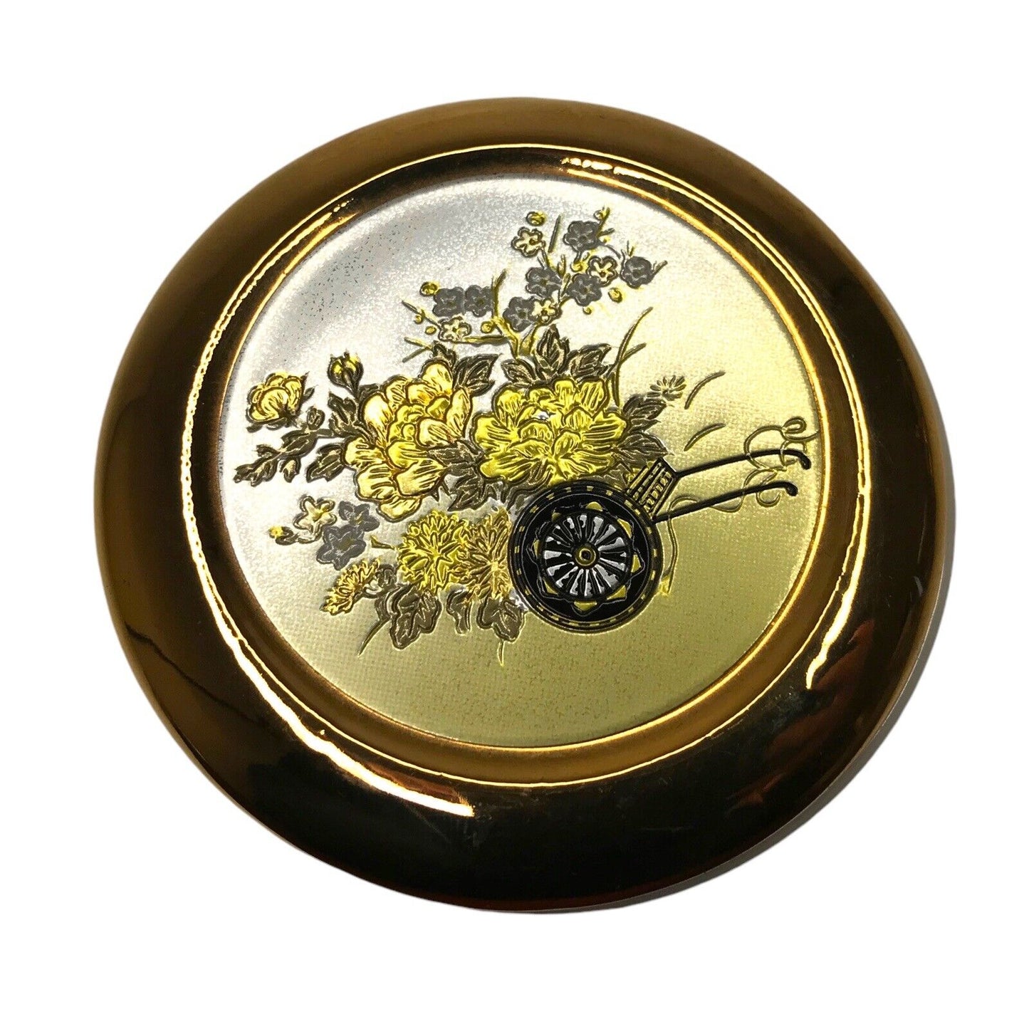 The Art of Chokin Trinket Box with Flower Engravings & Edged 24KT Gold - Japan