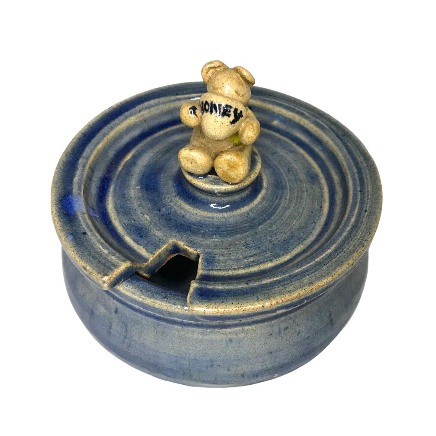 Unique Ceramic Honey Sugar Bowl Pot with Honey Bear on Lid Signed Pottery