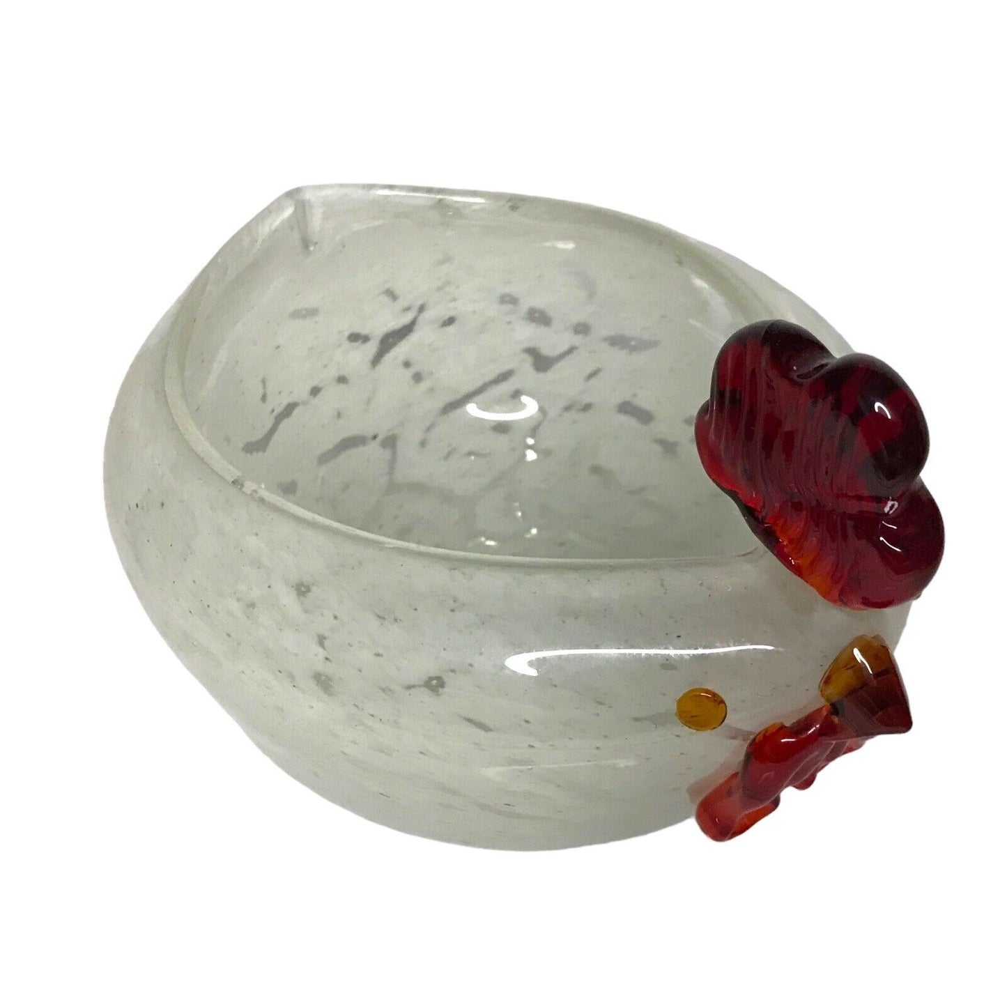 Blown Art Glass Murano Style White Rooster Chicken Hen Figure Bowl