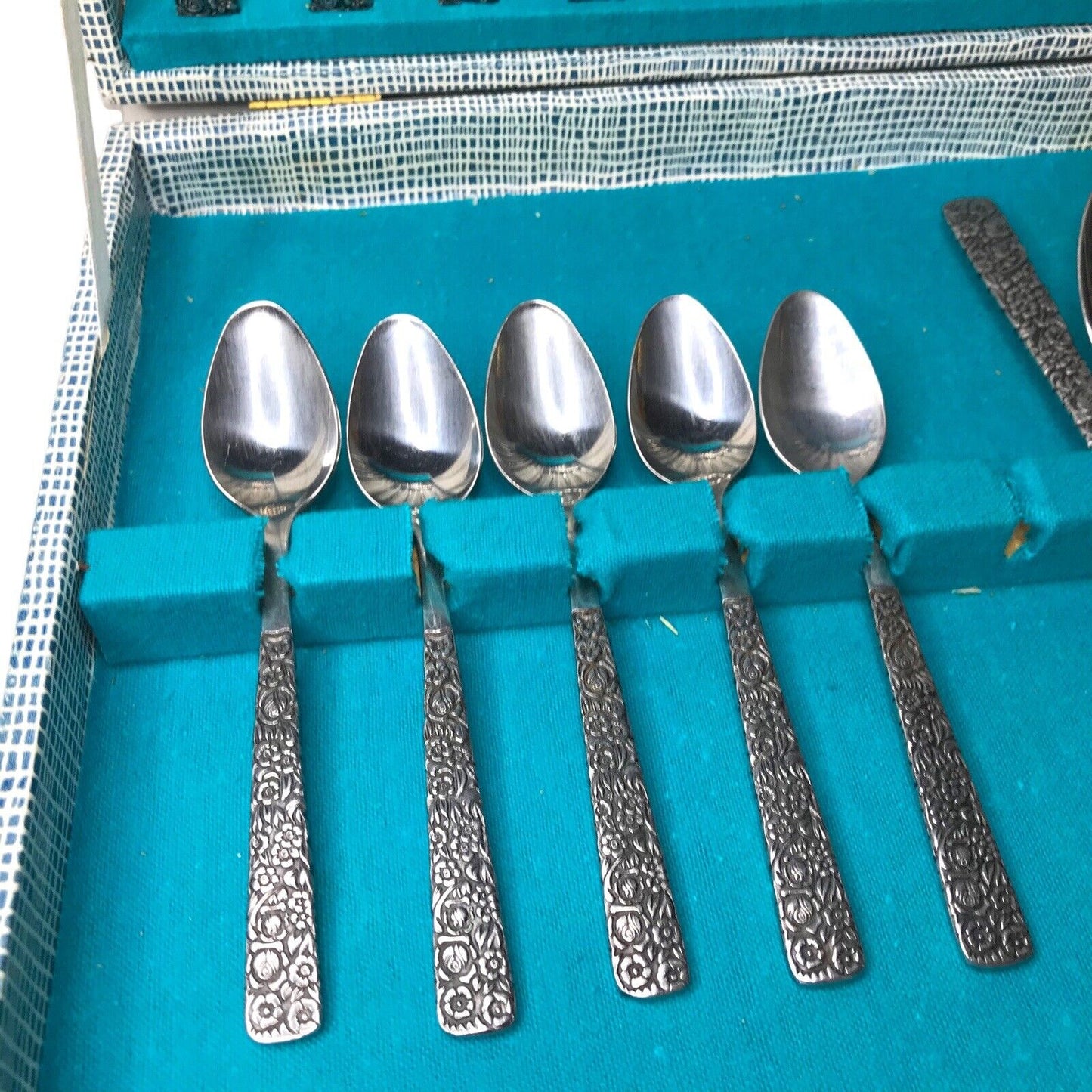 Vintage Stainless Steel Floral Flower Garden Cutlery Made in Korea Set of 22