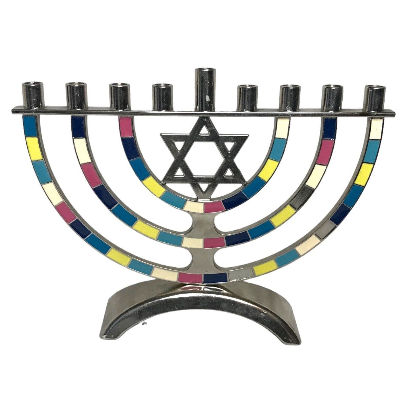 Hanukkah Menorah Candle Holder Colourful Metal Decor Star of David 9 Branches