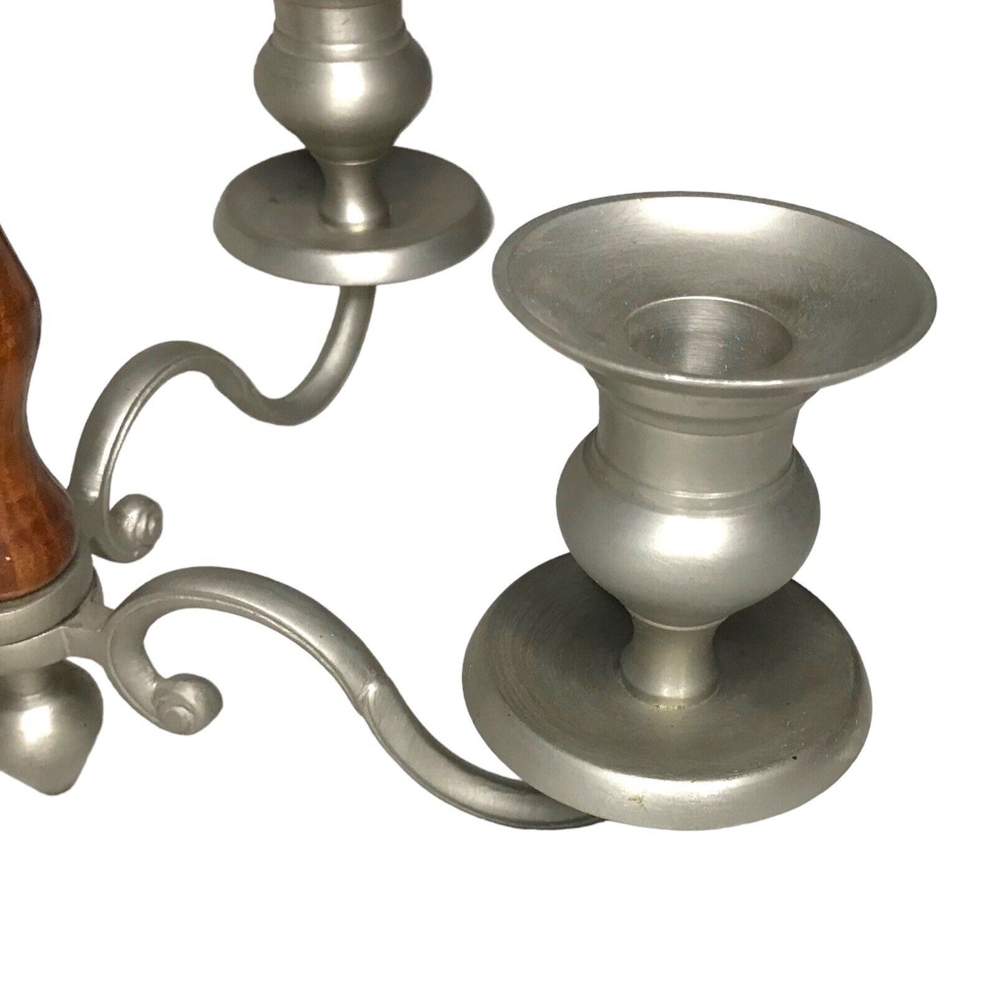 Vintage 1950s Pewter & Wood Candelabra 4-Arm Candle Holder - Excellent Condition