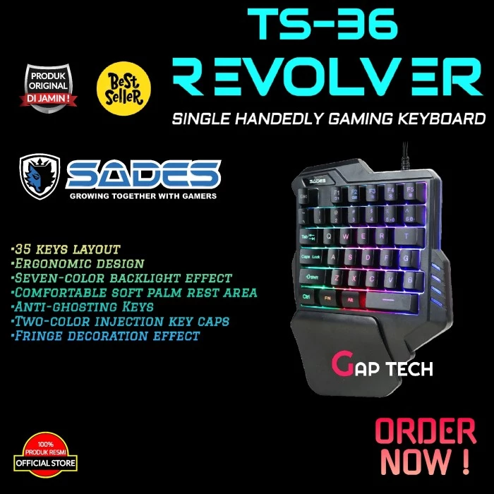 One Handed Gaming Keyboard Revolver Single Hand Anti Ghosting Keys - SADES TS36