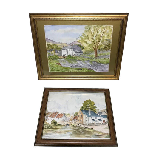 Vintage Paintings of Houses in the Countryside x2 Framed & Signed Ullswater