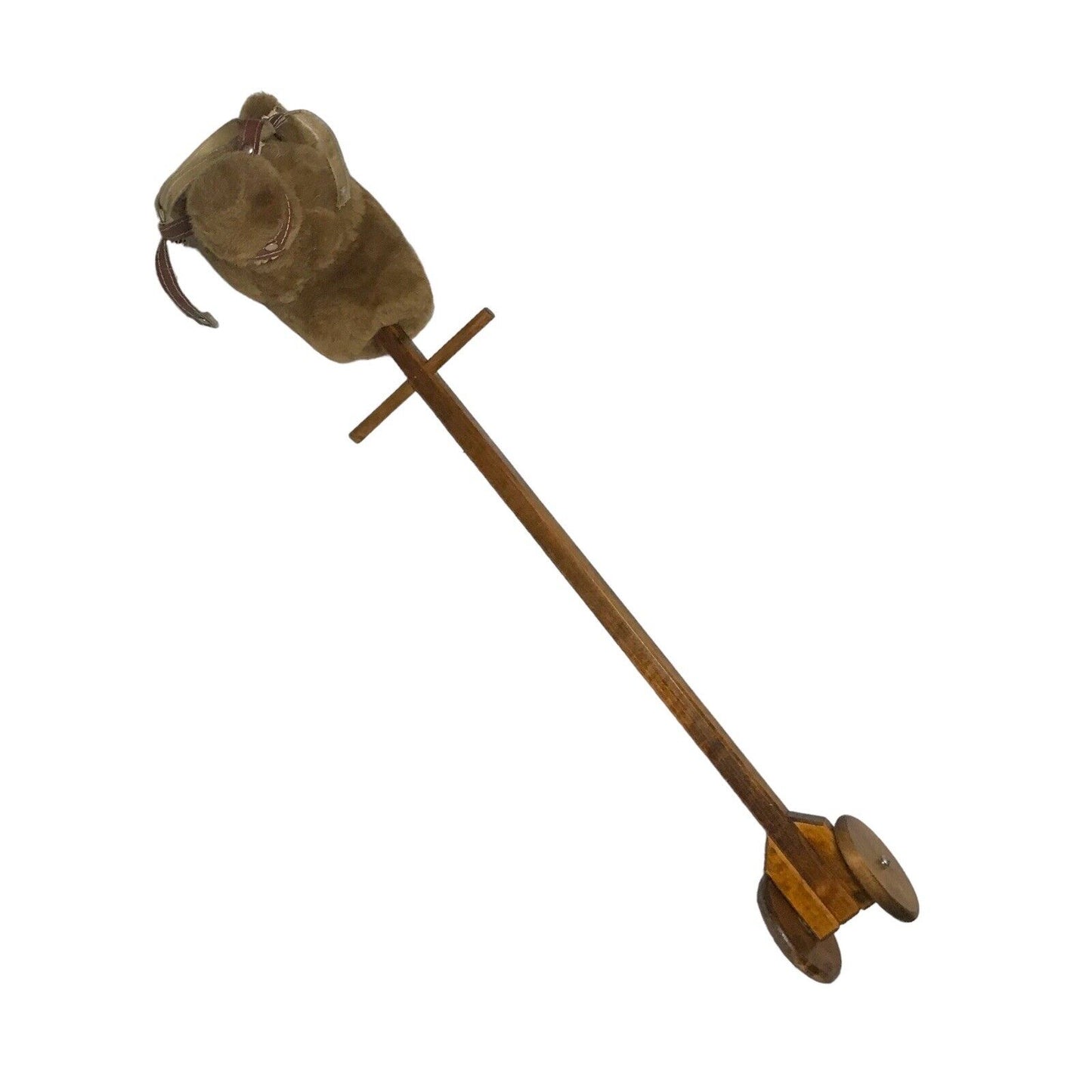 Horse Toy on a Wooden Stick with Handles and Wheels - Light Brown