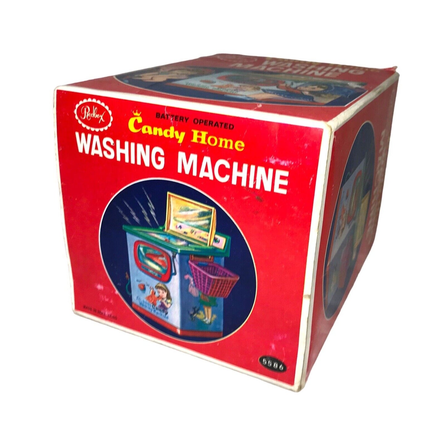 Retro Redbox Candy Home Washing Machine Tinplate Battery Operated Wind Up