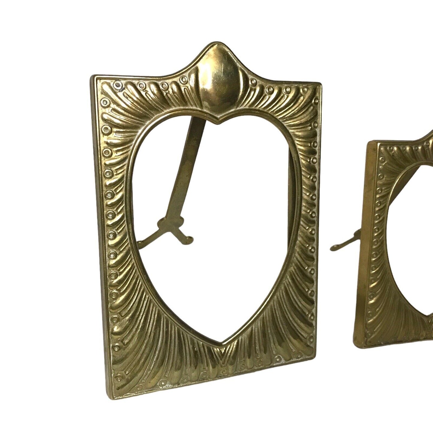 Vintage Solid Brass Photo Frame Heart Shaped Centre x2 Art Nouveau