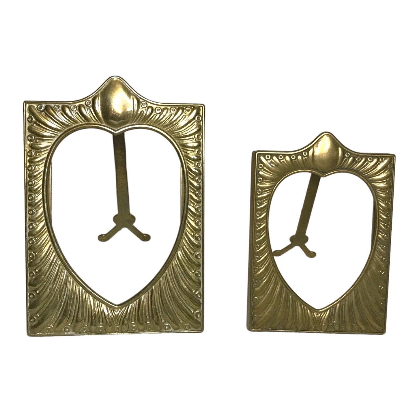 Vintage Solid Brass Photo Frame Heart Shaped Centre x2 Art Nouveau