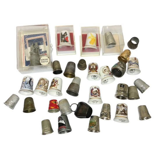 32x Royal-Themed Collectible Thimbles | Kings & Queens, Fenton Glass, Pewter | Excellent Condition