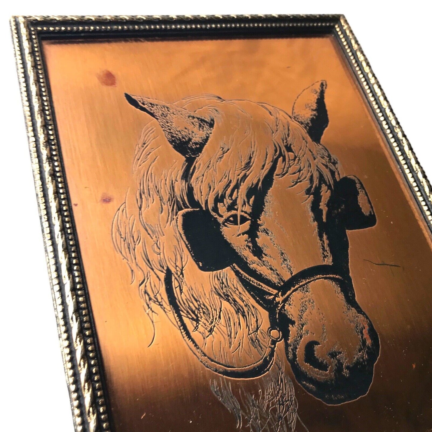 Vintage Horse Etching Copperplate Etched Copper Picture Framed Cecile Curtis