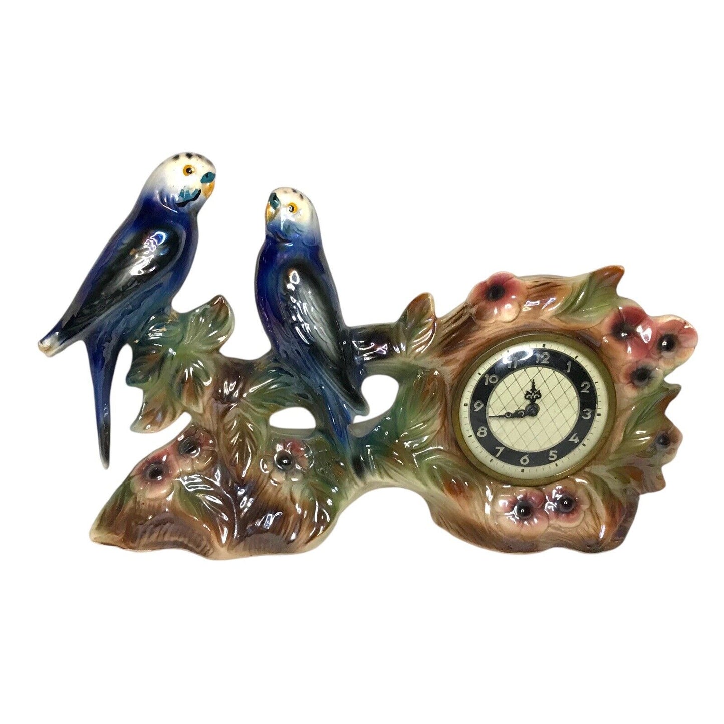 Jemma Holland Twin Budgies on Branch Wind-Up Clock Untested Vintage Mid Century