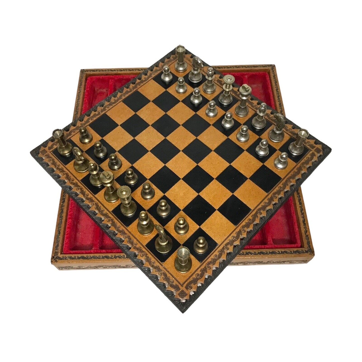 Luxury Italian Chess Set | The Turin Nero | Leather Bound Board & Solid Brass