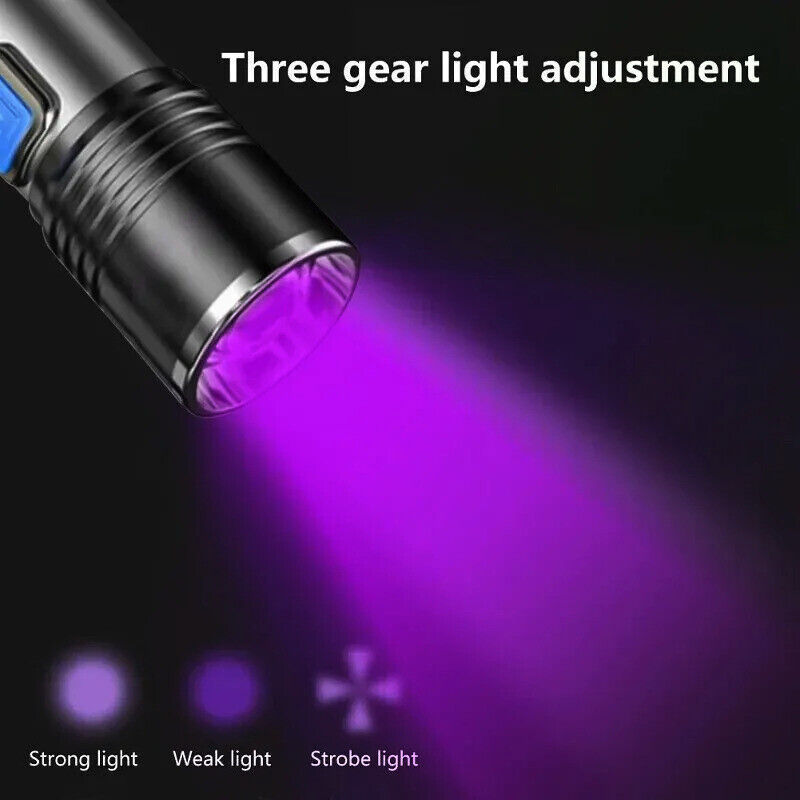 USB Rechargeable 395 LED UV Torch Flashlight Light Ultra Violet Blacklight Zoom